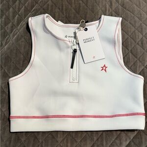 Perfect Moment Snow White Crop Tank with zipper Sports Bra S $195